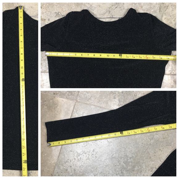 Michael Kors Sparkly Long Sleeve Cowl Back Black Blouse Top Metallic Size Medium - Picture 12 of 16